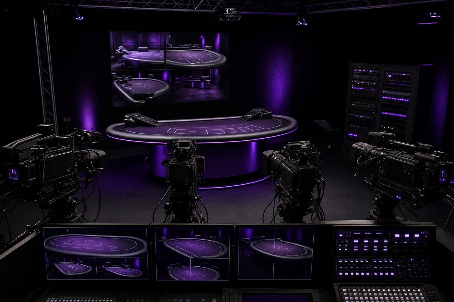Postazione di live casino online con telecamera e tavolo da gioco in studio (immagine generata con AI)